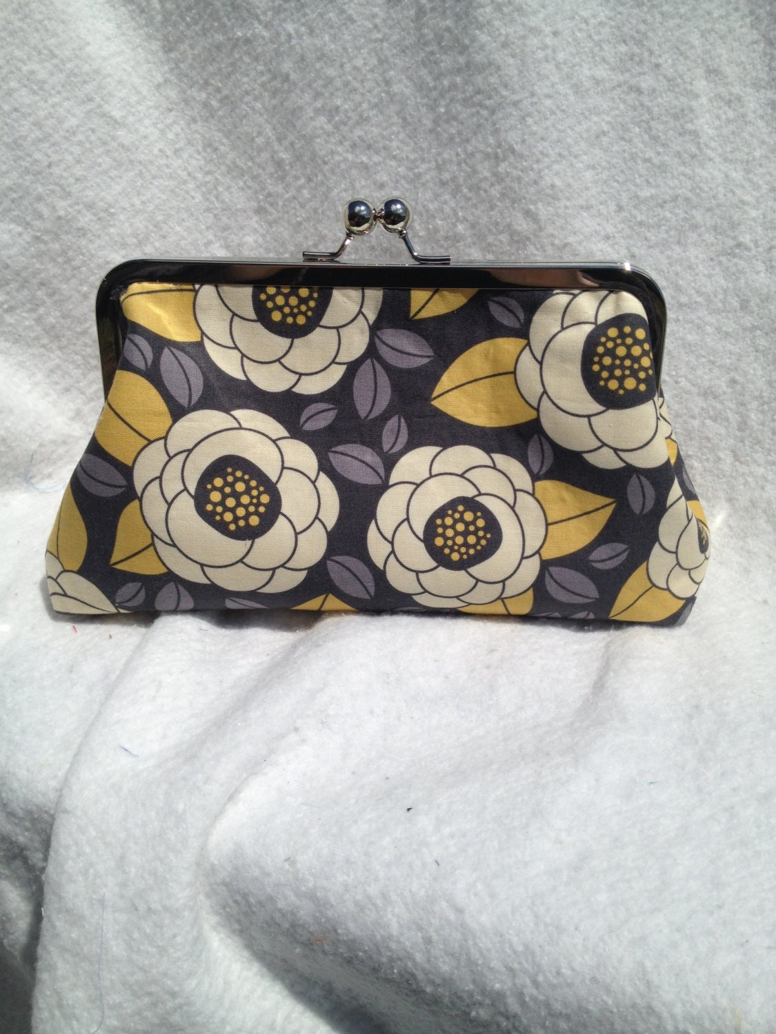 Grey and Yellow Floral Clutch- Ready to Ship