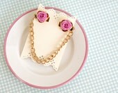 Deep Pink Rose  / Gold Tone Chain / Sweater Guard Collar Clip