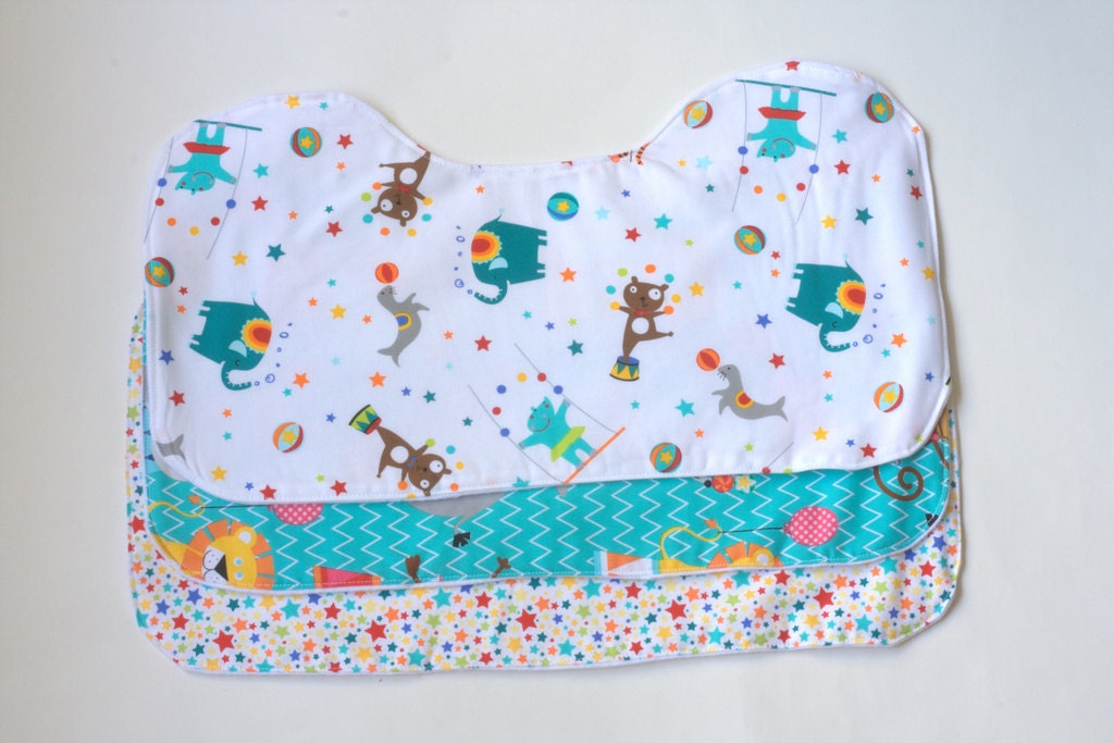 Burp Cloths, Contoured, Set of 3 - Circus