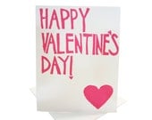 happy valentine's day // pink valentine card inspired by romantic songs hand carved illustration