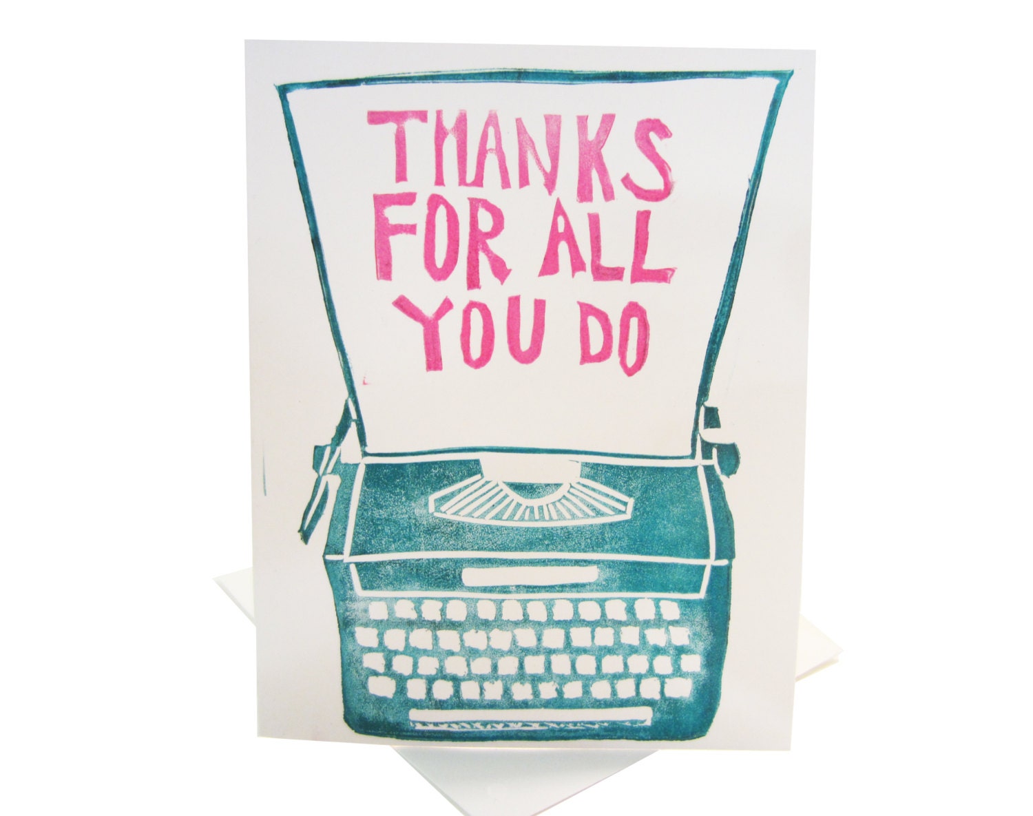 thanks for all you do // turquoise thank you card hand carved illustration