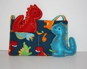 Dinosaur Softies, Red & Aqua Felt Dinosaur with Dinosaur Print Fabric Carrier