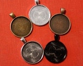 12  1 inch Round (25mm)  Blank Photo Pendant Silver, copper,  Antique Bronze, black or shiny silver Settings LEAD FREE