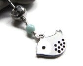 Silver Bird Bellybutton Ring,  Love Bird Blue Belly Button Jewelry