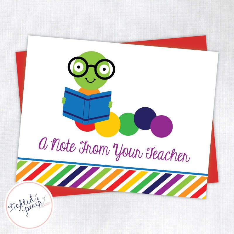 Teacher Worm Folded Note Cards - Set of 10 - Teacher Stationery / Gift Il_170x135