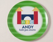 Personalized Melamine Plate - Build Your Dreams / Building Blocks - Inspired Kids Collection Il_170x135