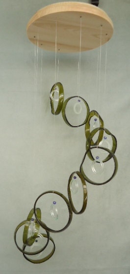RECYCLING WINE BOTTLES into windchimes, eco friendly and green, mobiles, wind chime, colorful and musical, garden decor 68