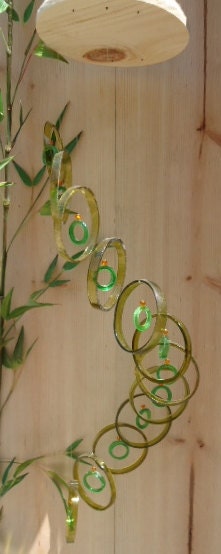 RECYCLING WINE BOTTLES  into windchimes, eco friendly and green, mobiles, wind chimes, wind chime, colorful and musical 111