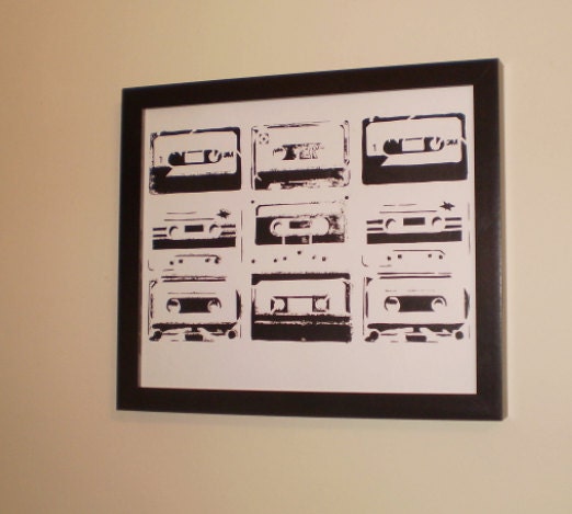 Vintage Retro Cassette Tape Screenprint Wall Hanging
