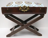 Pet Bed from Vintage 40s Suitcase -Hand-made Wooden Shabby Chic Luggage Stand Style Base - Brown with Blue and Brown Fabric