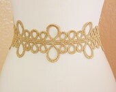 Metallic Gold Lace Sash with Nude Satin Ribbon // Headband , Head Tie // Wedding Headband // SH-16