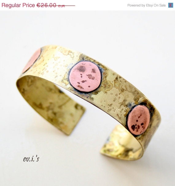 30% off Brass Copper Circles Handcrafted Hand Cut Oxidized Wide Metalwork Statement Soldered Bracelet Cuff Gift for Her.Free Shipping