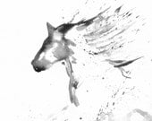 Zen in B&W  Art Watercolor Painting Print Original  Painting 8x11 Animal Horse Home Decor Illustration  Black and White