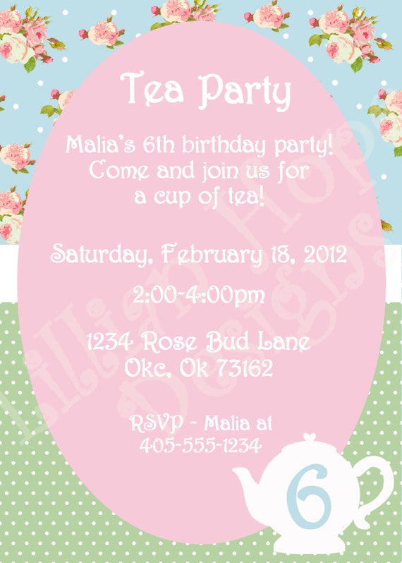 Vintage Tea Party Invitation - Girls Shabby Chic Birthday - PRINTABLE Custom Invitation and Thank You Card Il_570xn