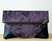 Fold Over Oversize Clutch Hand Tie Dyed  Shibori Black Purple