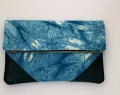 Hand Tie Dyed Fold Over Oversize Clutch Indigo Shibori