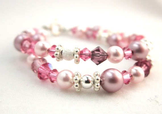 Beautiful Baby Bracelet Double layered Pearl and Swarovski Crystal sterling silver findings Bracelet for baby infants toddler girls (BDMC)