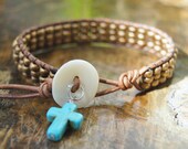 Leather Wrap Beaded Bracelet Boho Bohemian Shabby Chic
