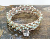 Crocheted Beaded 5 Wrap Bracelet Boho Bohemian Shabby Chic