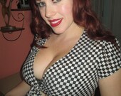 Racing Checkered Flag Black and White Crop Top Retro Rockabilly Pinup 1950s VLV