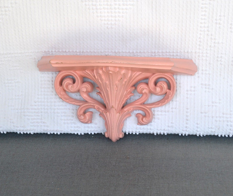 Ornate Coral Shelf Upcycled Vintage Resin Shelf Mid Century Modern Tradtional Kitschy Decor Coral Mint Peach