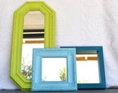 Lime Green Aqua Teal Upcycled Bright Mirror collection.... Painted Modern Mirror Set of 3 Modern Coastal Cottage Decor