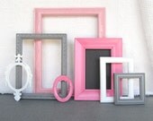 Pinks, Grey White Ornate Picture Frames Set of 7 with GLASS Upcycled Painted Ornate Frames Girls or Nursery bedroom decor