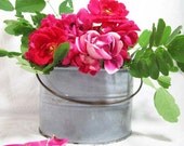 Bucket Graniteware Enamelware Berry Pail-Grey-CHARMING Cottage Farmhouse Prairie FLEAMARKET Shabby French-Wire Handle 1930s-40s-TREASURY