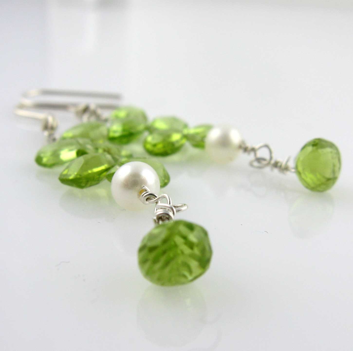 Peridot Earrings with White Pearls
