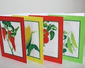 4 VEGETABLE ART CARD Set Autumn & Summer Harvest Farm Garden Collage Cards