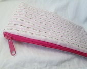 9" pink zippered floral clutch, bank bag, cosmetic pouch