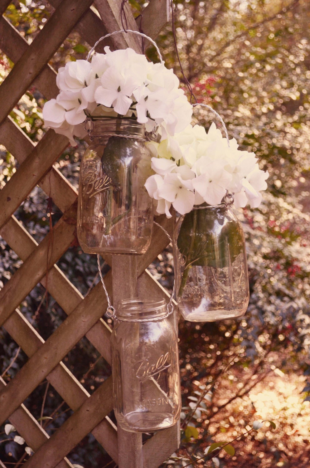 Mason Jar Lanterns With Silver Wrapped Wire Handles - Set of 3 - Quart Size