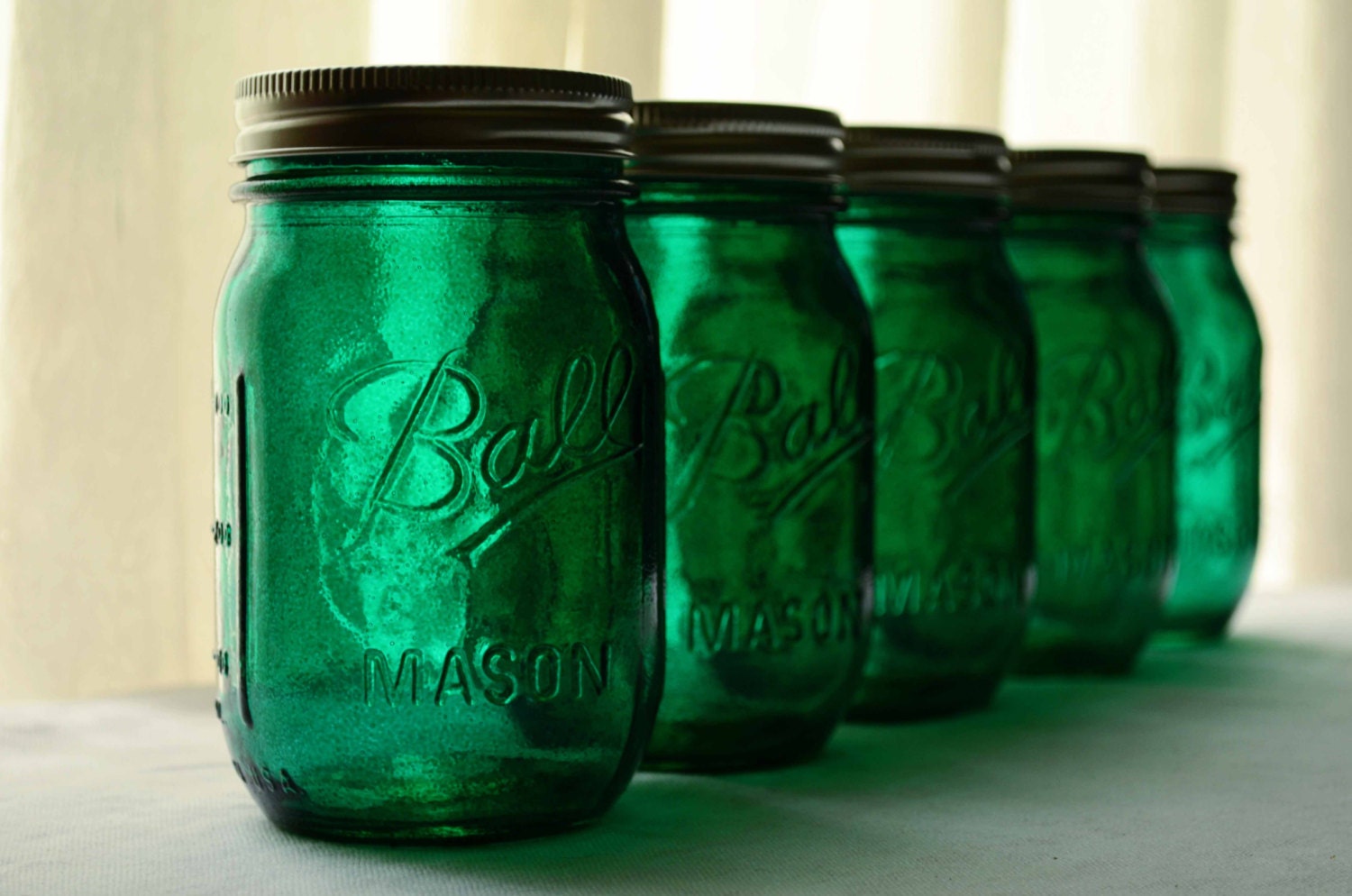 Stained Glass Mason Jars - Set of 5 - Emerald Green, Pint Size