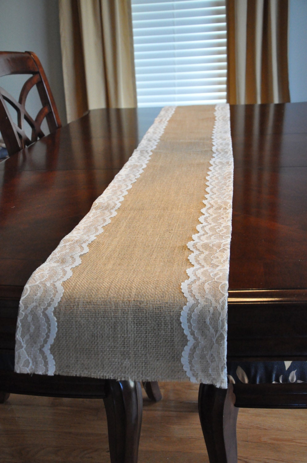 Burlap and Lace Trim Table Runner (7') - Custom made table runners - Rustic Wedding Table Runners