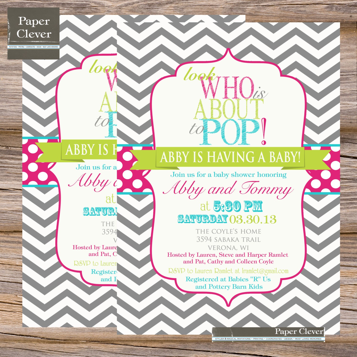 Girls baby shower invitation chevron stripe,ready to pop - digital file, printable Il_170x135