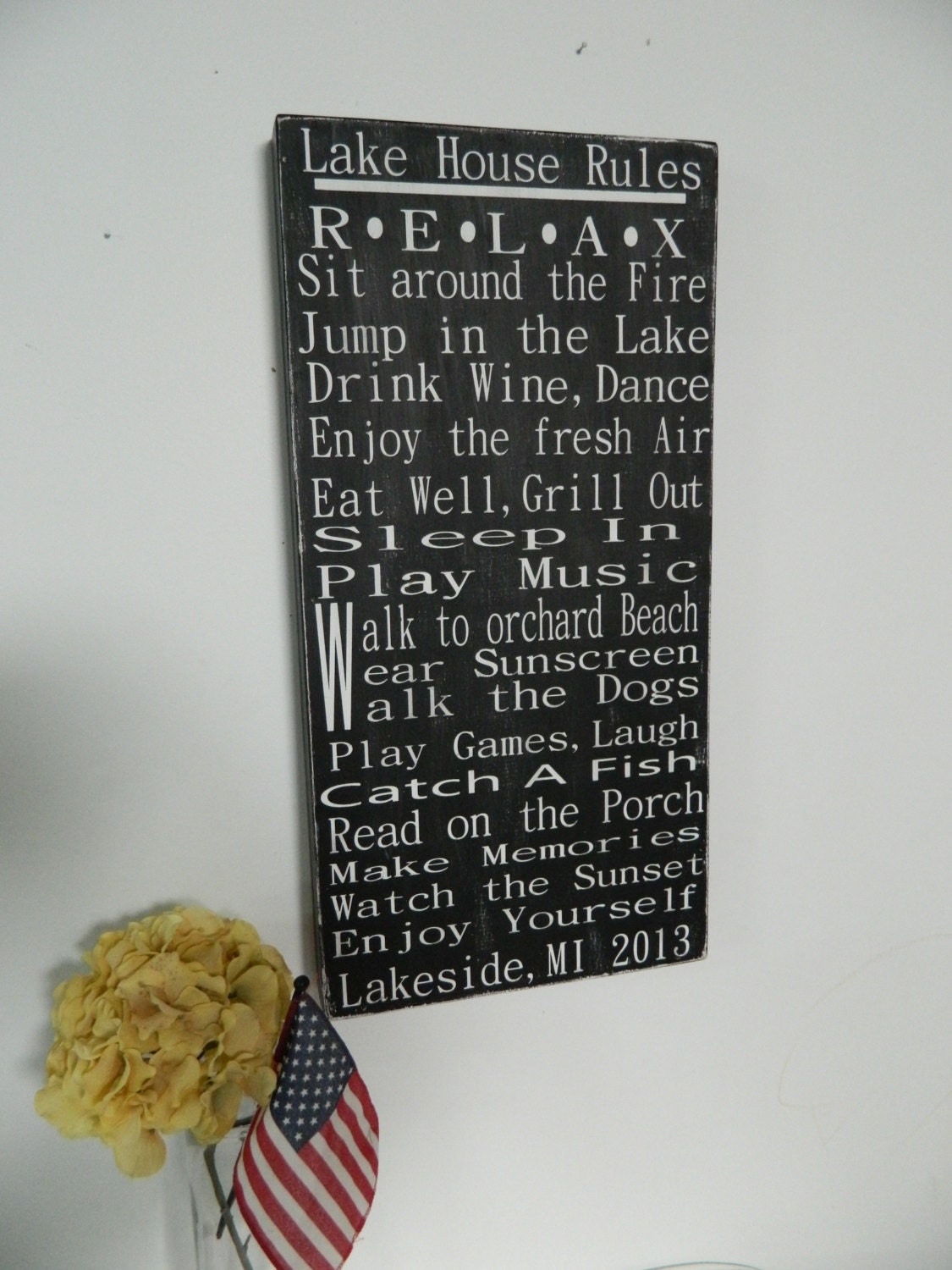 Lake rules sign 12x24 handmade,distressed sign with personalization, rustic lake decor,nautical, great gift