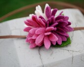 Mini Daisy Felt Headband, Wool Felt Flowers on Skinny Elastic Headband with Three (3) Spring Daisies in Rose, Plum, and Cream