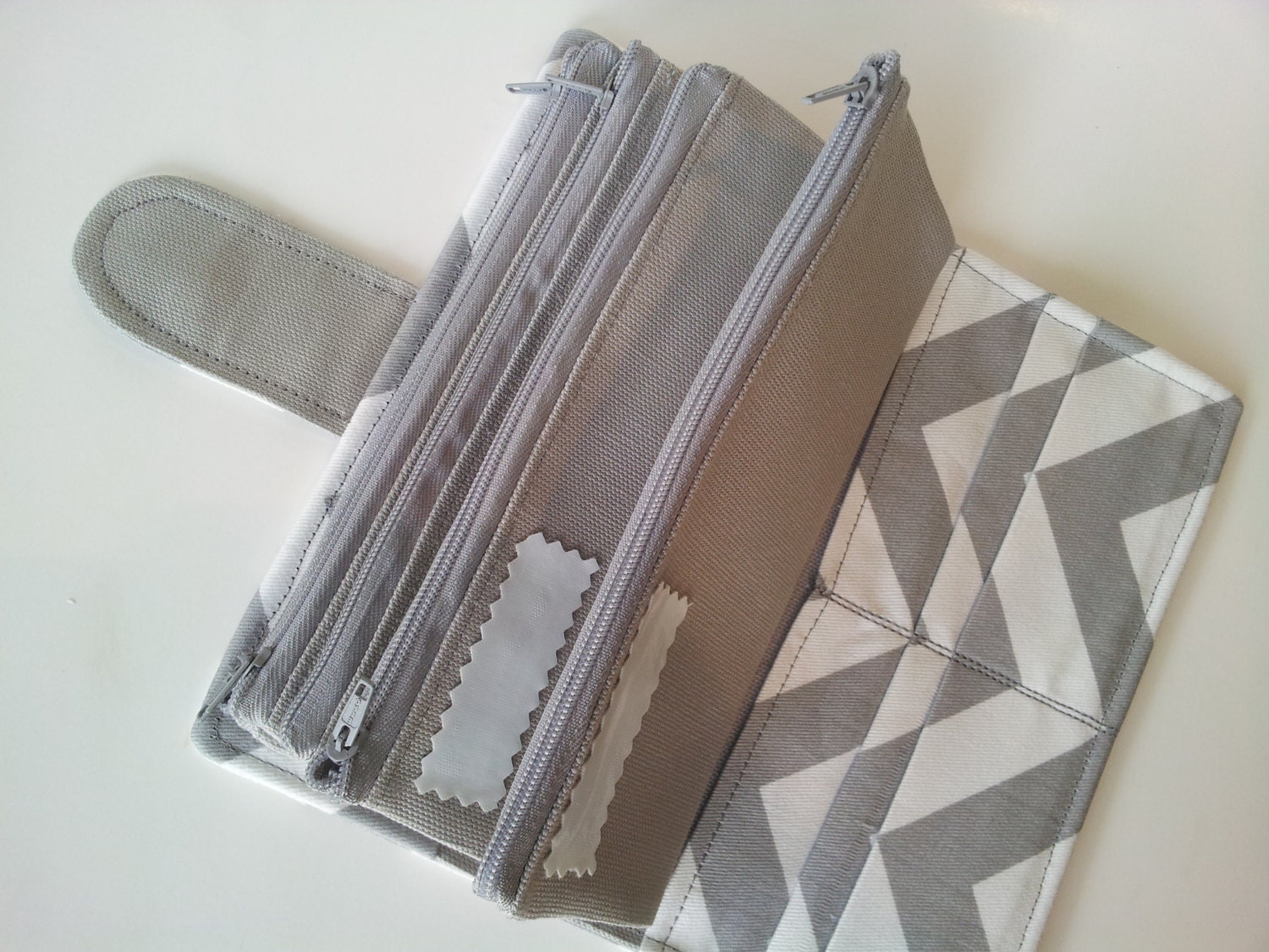 Cash Envelope Wallet, Cash Budget, All-in-One Bi-fold Wallet with Zipper closures--Chevron Grey- for use with the Dave Ramsey System