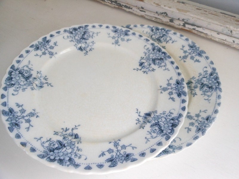 Set of 2 Antique Blue Transferware plates, Grindley Arabic English plates