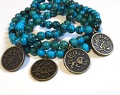 Blue-Green Beaded Bracelet with Virgo Charm