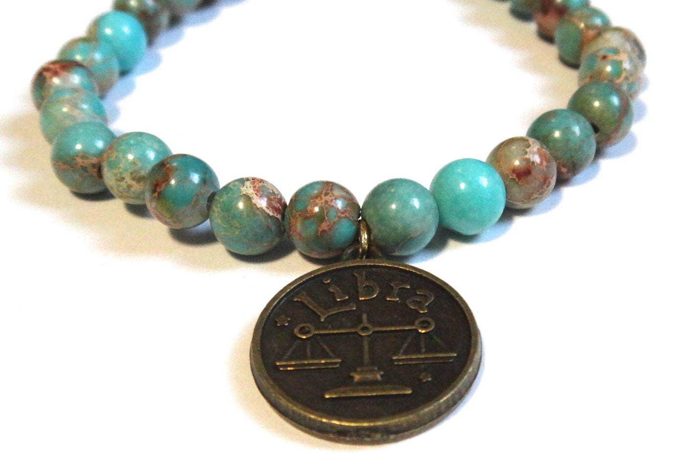 Green Turquoise Beaded Bracelet with Libra Charm