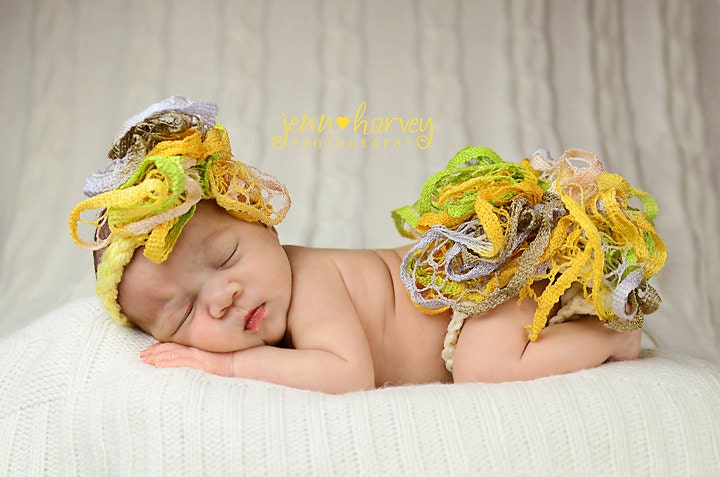 Spring Ruffle Diaper Cover and Headband - Newborn - 6 months