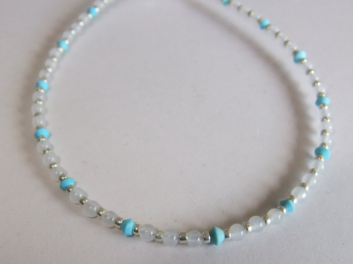 White Jade, Turquoise, and Silver Bracelet
