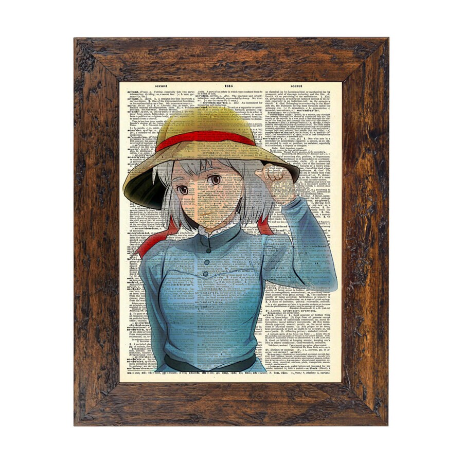 Sophie Starlight Studio Ghibli Inspired Art Print on an Unframed Upcycled Bookpage