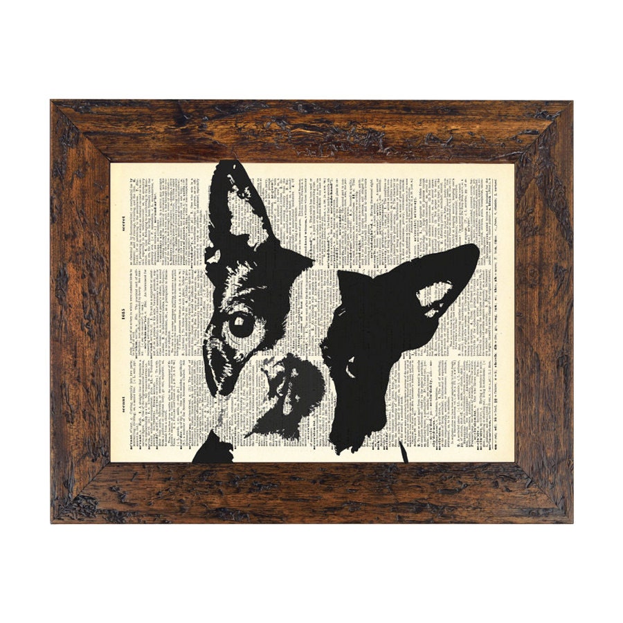 Very Mod Boston Terrier Original Artwork Print on an Unframed Upcycled Bookpage