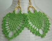 Green crochet earring - Crochet earring jewelry - Large crochet earring - Crochet earring