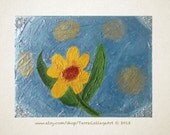 Flower in the Water Original Mixed Media Art. Blue Floral home decor