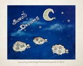 Counting Sheep...8x10 in OOAK Mixed Media Original Art, kids room.