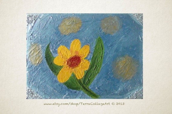 Flower in the Water Original Mixed Media Art. Blue Floral home decor