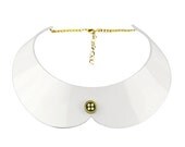 Peter Pan Collar Choker in White Perspex with Gold Button
